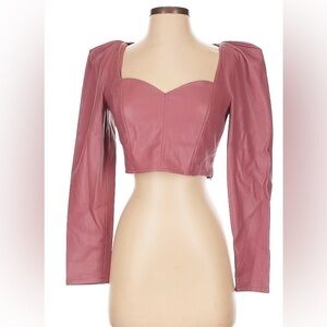 NWT Zara Burgundy Faux Leather Crop Top